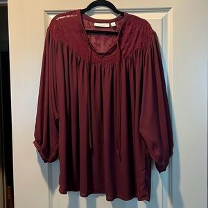 Sejour Wine Embroidered Peasant Top